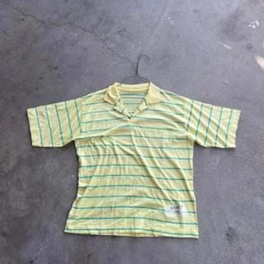 Vintage 90s Yellow & Blue Striped Polo Shirt